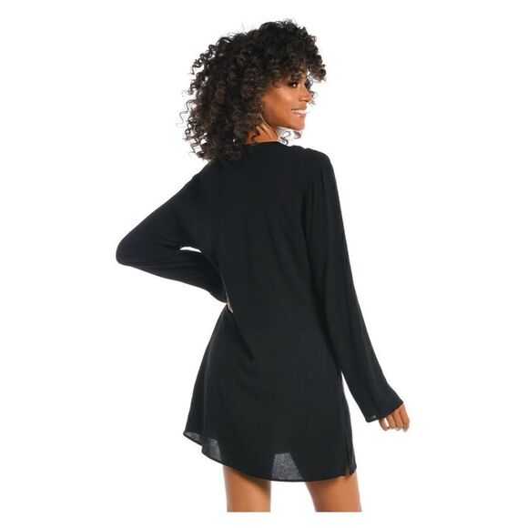 La Blanca Beachcomber Basics Lace Up V-Neck Tunic Swim Coverup in Black - Picture 4 of 12